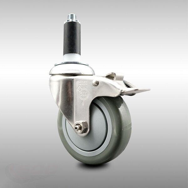 4 Inch 316SS Gray Poly Swivel 1 Inch Expanding Stem Caster Lock Brake SCC